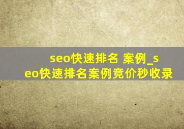 seo快速排名 案例_seo快速排名案例竞价秒收录